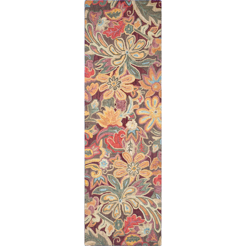 Floral Tapestry Handmade Hand Tufted Wool Spice Rug, Runner 2'6" x 8'