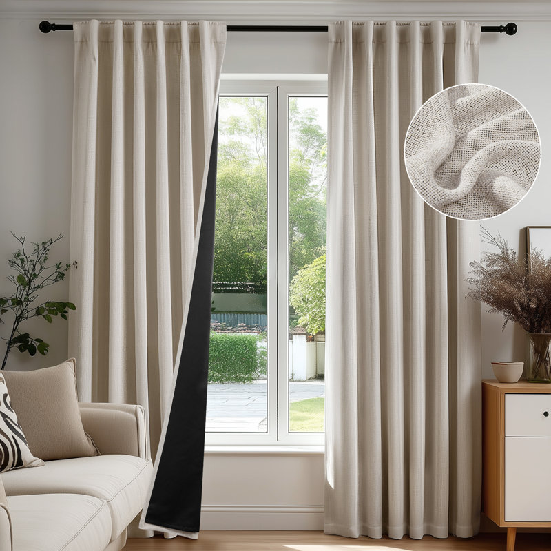 Linen-Look Total Blackout Curtains (Set of 2), Khaki, 52" W x 96" L