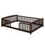 Lit sur pied avec entrée centrale, structure Montessori en bois de pin avec garde-corps, lit plateforme à profil bas-1185732448