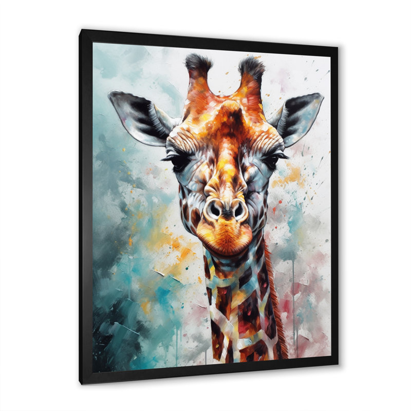Portrait abstrait de girafe - Art mural girafe, Cadre photo noir, H 20 po x l 12 po