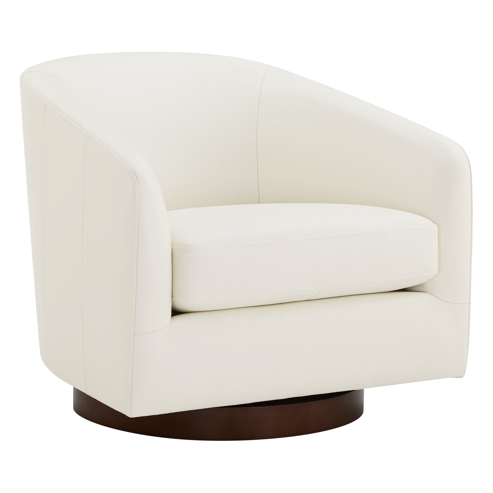 Bennett Genuine Leather Swivel Barrel Chair, Beige