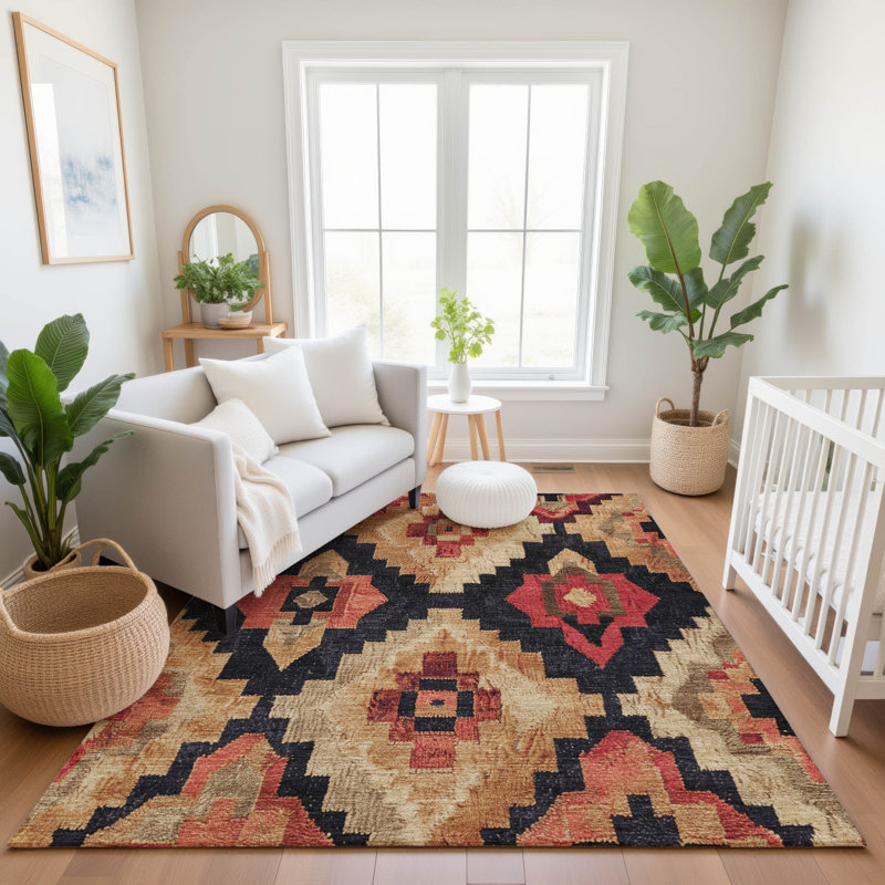 Premium Machine Washable Jakiyra AMF1894 Aztec Rug, Rectangle 5' x 7'6"