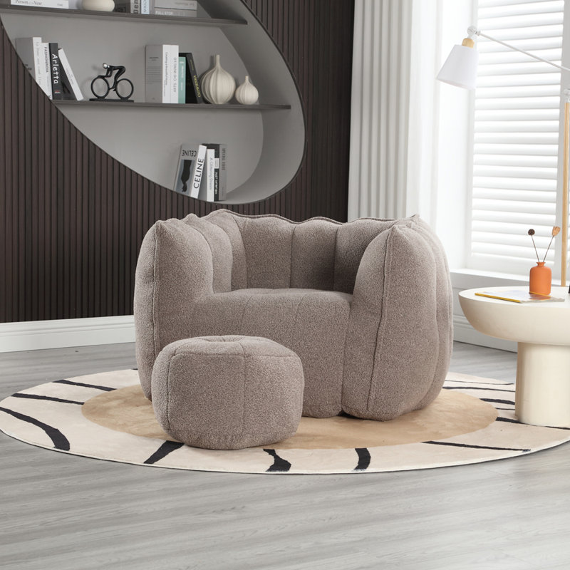 Fauteuil à billes avec repose-pieds Lazy, Chenille café