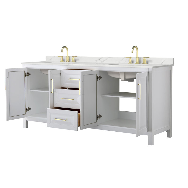 Daria 80'' W Vanity, Brushed Gold, White, White Quartz