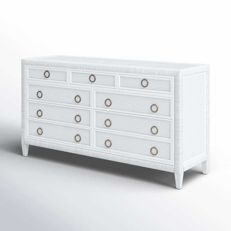 Warwick 64'' W 9 - Drawer Dresser, Frost White, Satin Brass