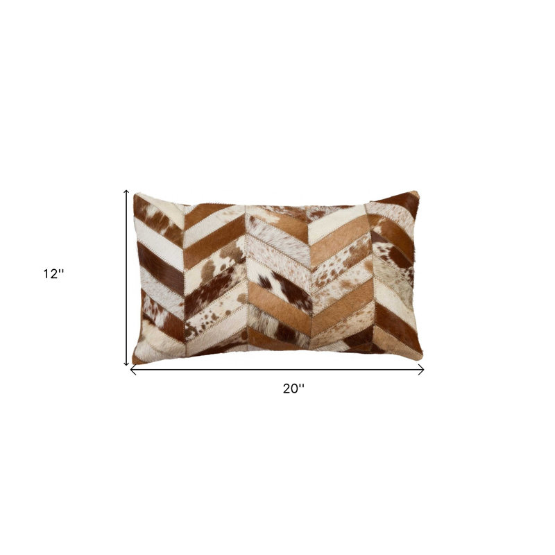 12" x 20" Chevron Cowhide Throw Pillow, Brown Natural Chevron