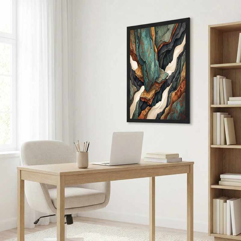 Art mural sur toile bleu sarcelle et rouille, H 28 po x l 40 po