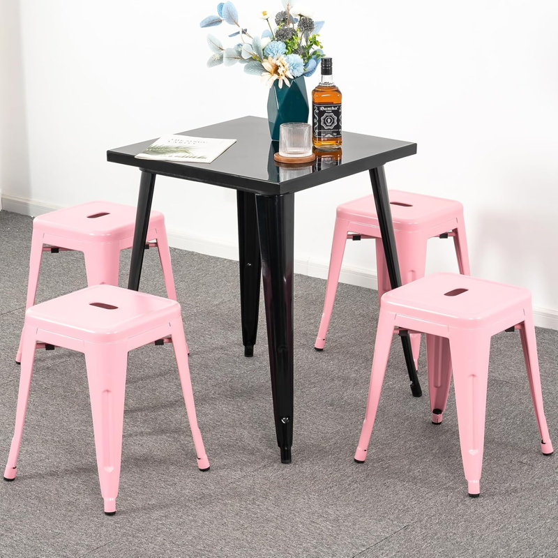 Counter Stool Set Of 4,18" Industrial Stackable Metal Bar Stools, Backless Metal Dining Chairs For Indoor Outdoor Kitchen Classroom