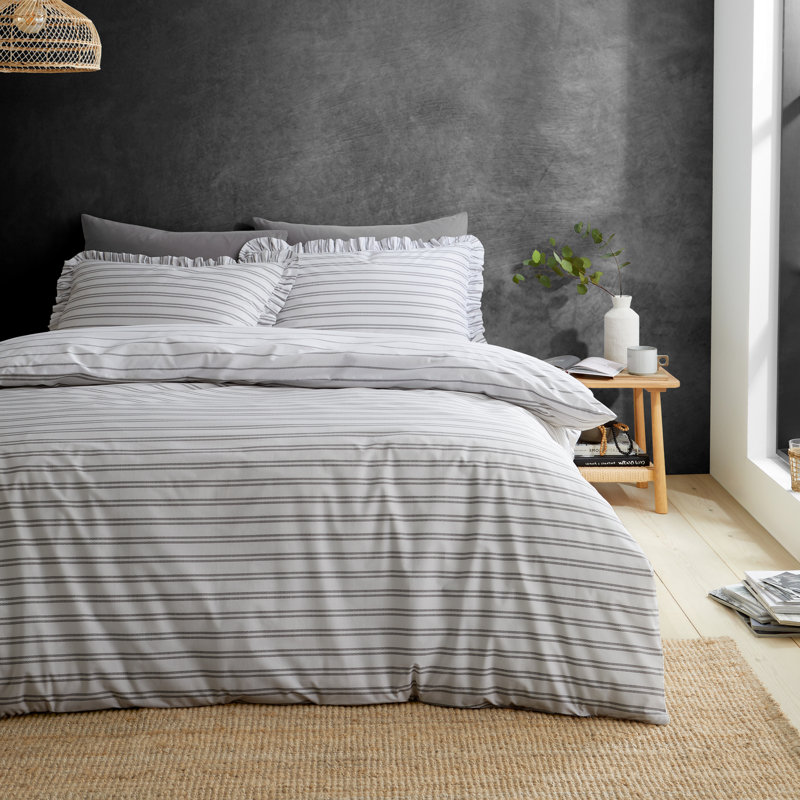 Frill Stripe 200 Thread Count Cotton Duvet Cover Set, Single, 2