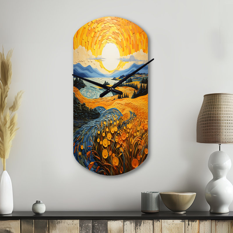 Horloge murale Vangogh Harvest Time In The Wheat Fields II - Vangogh, Grand