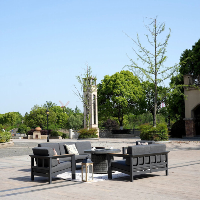 7 - Person Patio Conversation Set with Cushions, Black/Gray