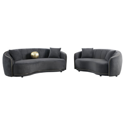 Ensemble de canapé 2 pièces rembourré en velours gris foncé