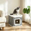 2‑Level Cat Cave Bed Cat House with Top Bed & Fluffy Balls, Grey