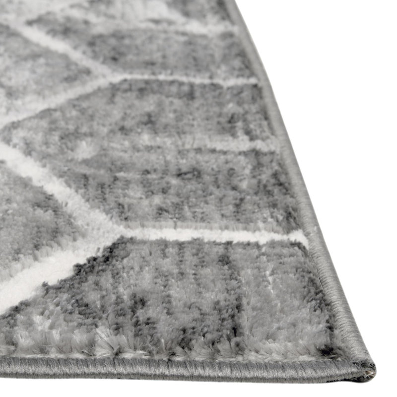 Tapis d'intérieur argenté en polyester tissé à la machine Octagon Eshin, Carré 5 pi 3 po