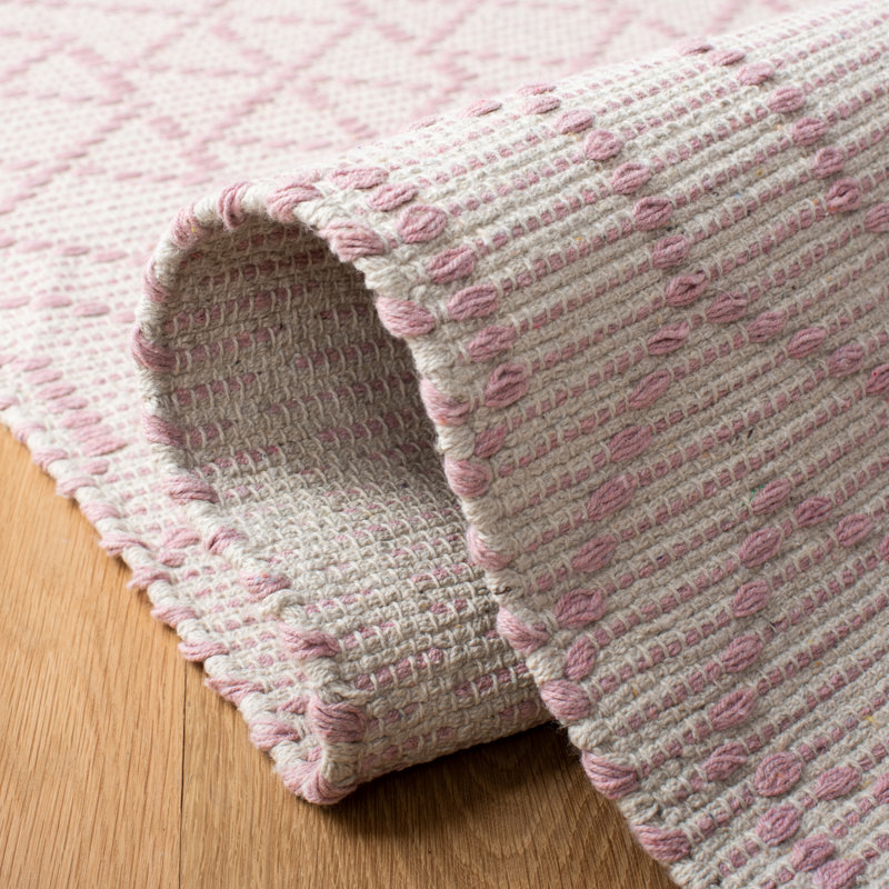 Geometric Hand-Woven Flatweave Cotton Pink Area Rug, Rectangle 3' x 5'