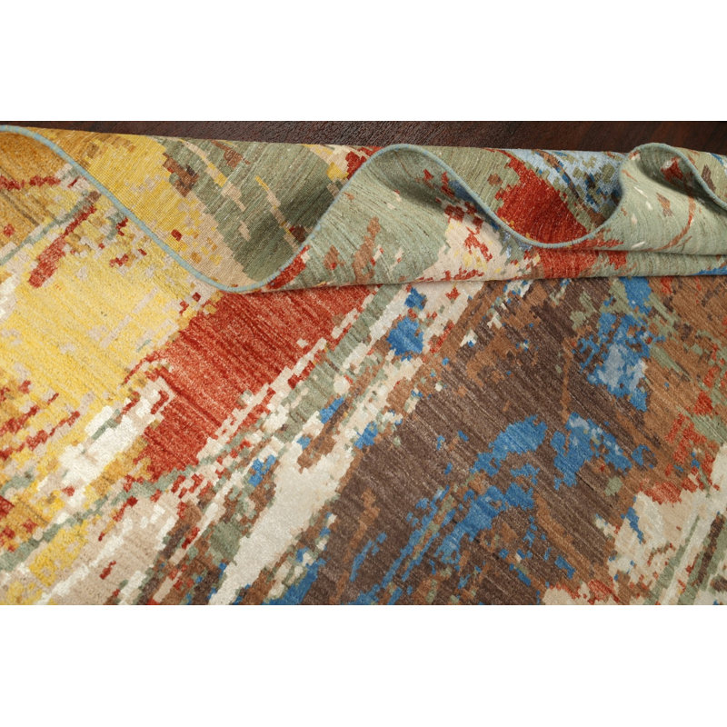 Tapis oriental contemporain abstrait à motif végétal noué à la main 6 x 9