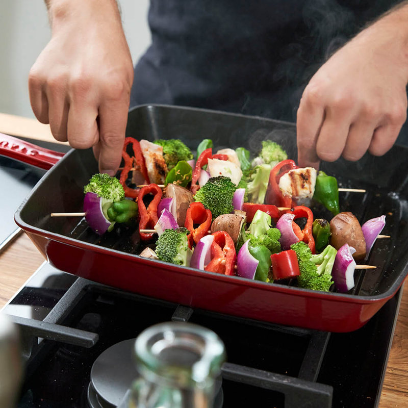 Staub Cast Iron Square Grill Pan, Cherry, 12" x 12"