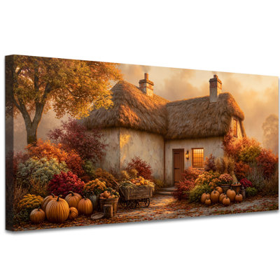 Automne, art mural sur toile rustique, peinture campagnarde, automne, citrouille, tournesol, œuvre pour le salon, chambre à coucher, décoration murale (12 po x 24 po)