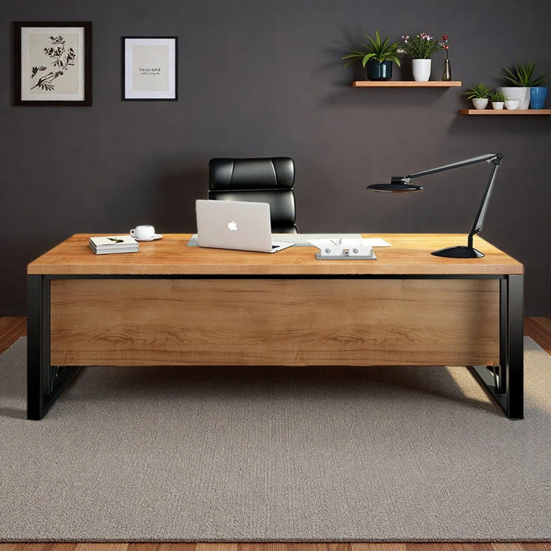 Bureau minimaliste de style industriel, 29.53" H x 78.74" W x 31.5" D