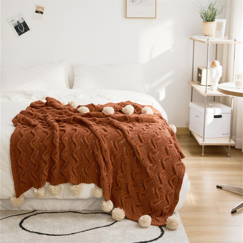 Fantas Knitted Throw Blanket, Brown