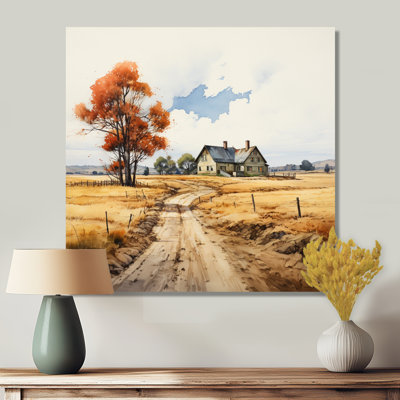 Rustic Country House Autumn Road - paysage, art mural