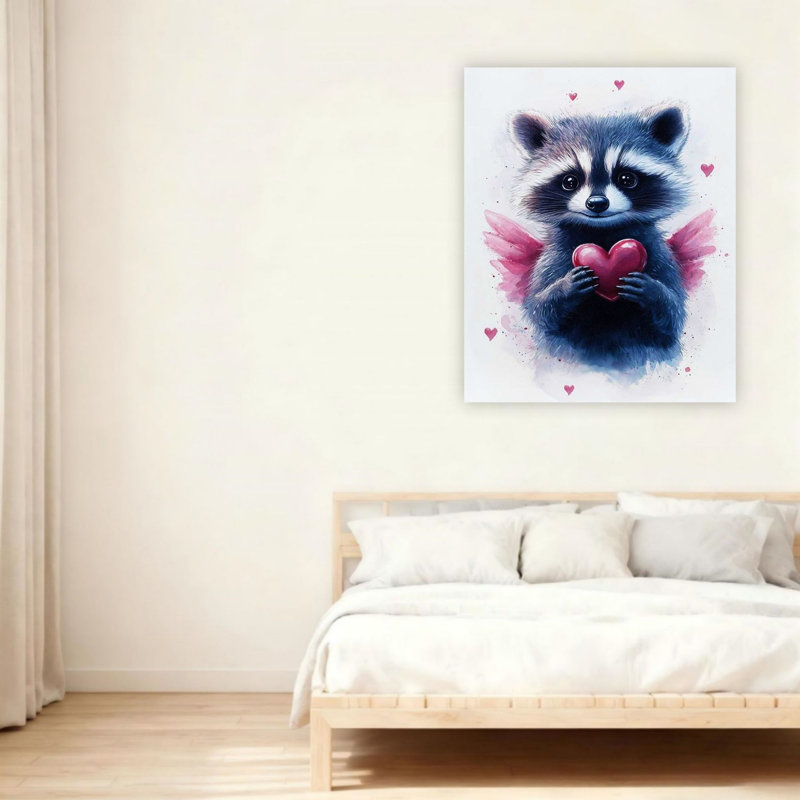 Cœur tenant un raton laveur, art mural 24 po x 36 po