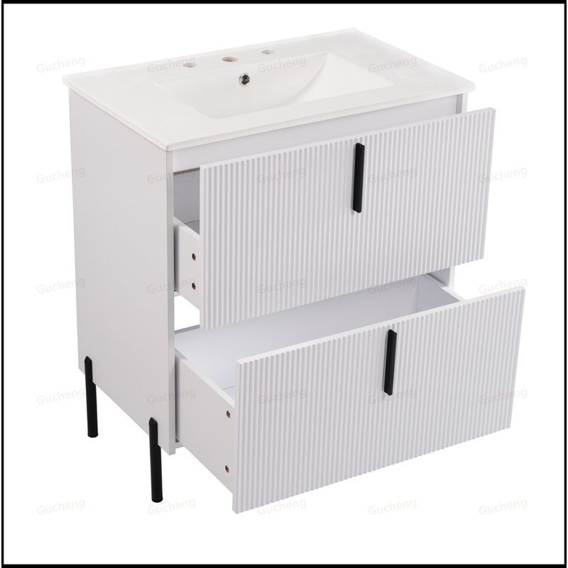 Meuble-lavabo 30 po avec lavabo et pieds en métal, Blanc