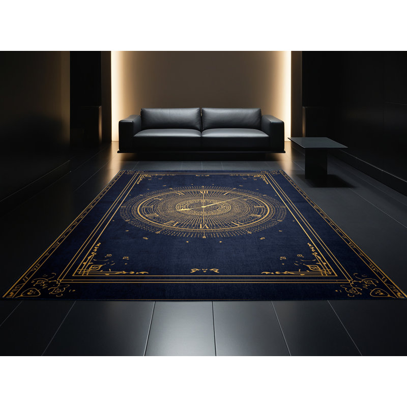 Soft Plush Feliz New Years Modern & Contemporary Abstract Area Rug in Gray – Navy Binding, 7x10