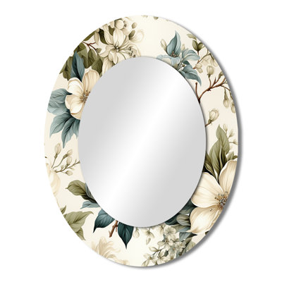 Vintage Flora - White Traditional Oval Wall Mirror