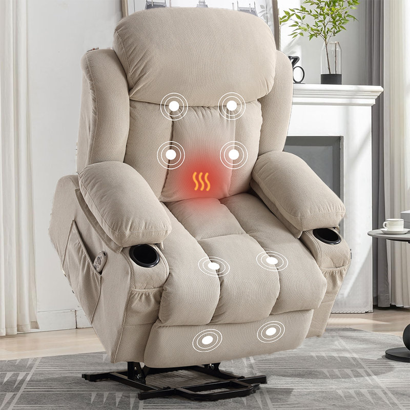 Power Lift Recliner Chair with Remote Control, Massage Heated Recliner,Electric Recliner for Elderly, Beige