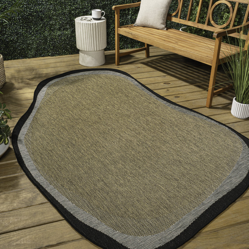 Oneva Modern Rustic Abstract Brown/Black Indoor/Outdoor Rug, Novelty 7'9" x 10'