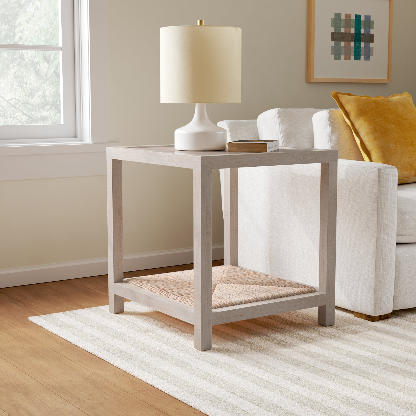 Leon 24" Mahogany End Table, Bisque