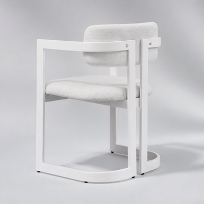 Upholstered Dining Chairs Set of 2, Fabric Armchairs with Beige Seating and White Metal Frame