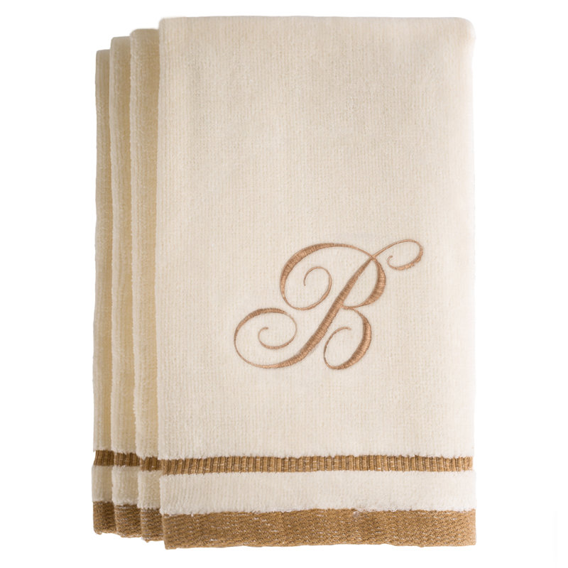 Ensemble de serviettes 4 pièces monogrammées 100% coton, B, Ivoire