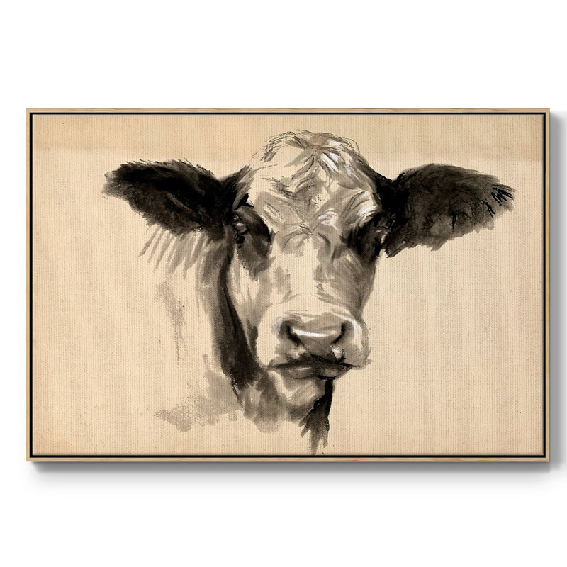 Vache gris anthracite II, Cadre en bois naturel, H 25 po x l 37 po x P 2 po
