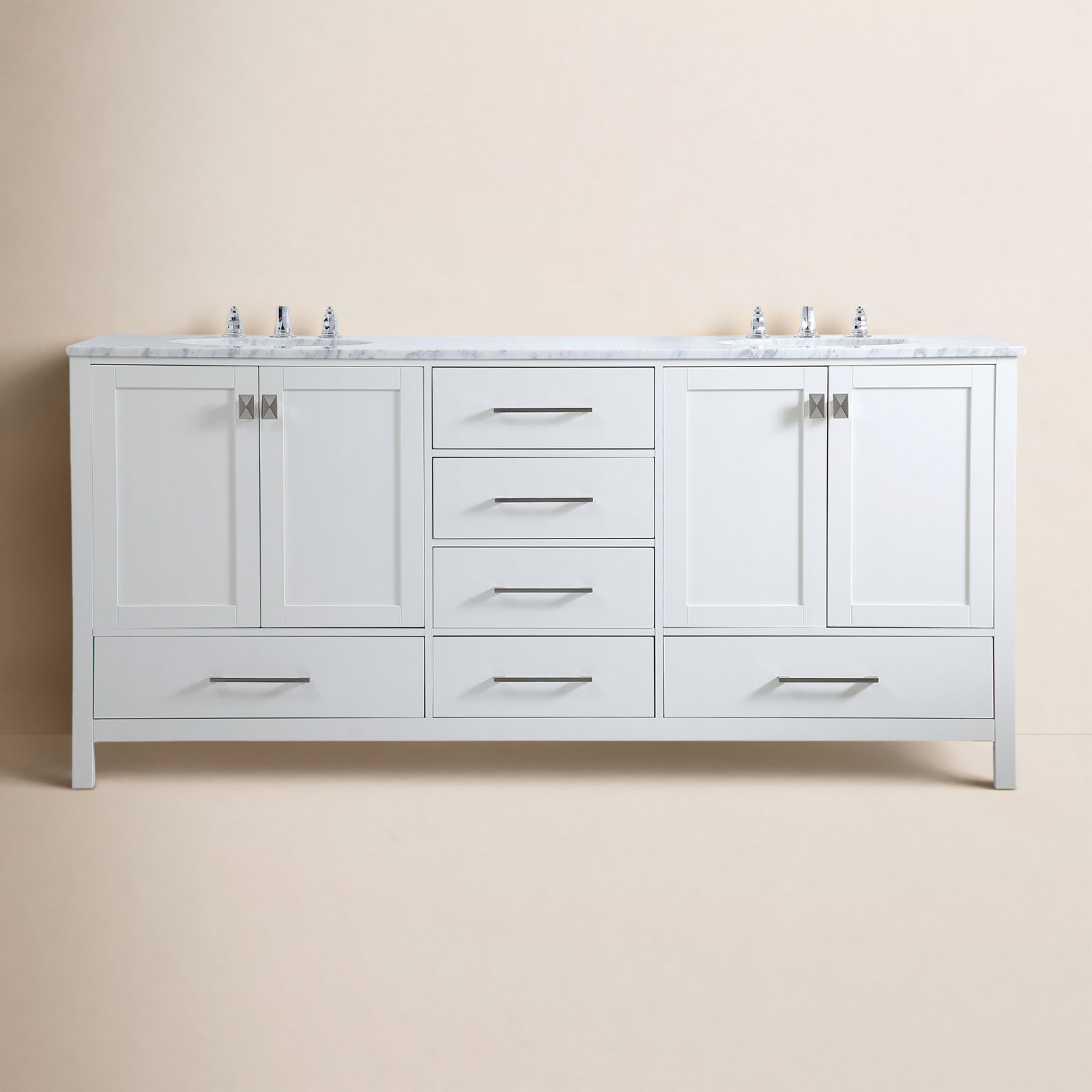 Irene 72'' Double Bathroom Vanity, White, Calacatta Quartz