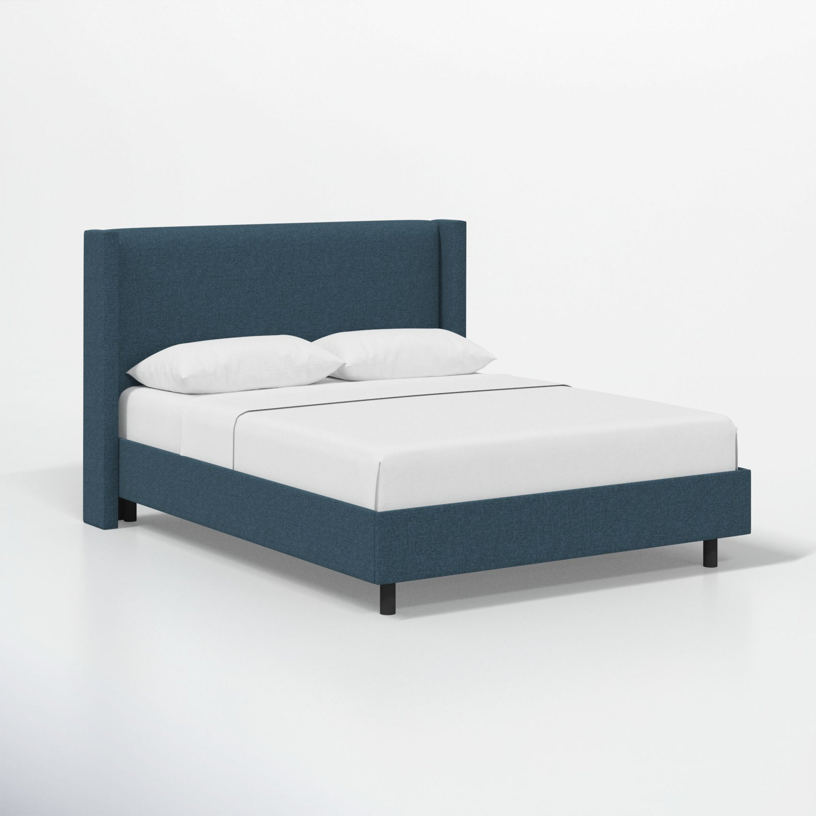 Hanson Upholstered Wingback Platform Bed, California King, Zuma Navy Textured Linen