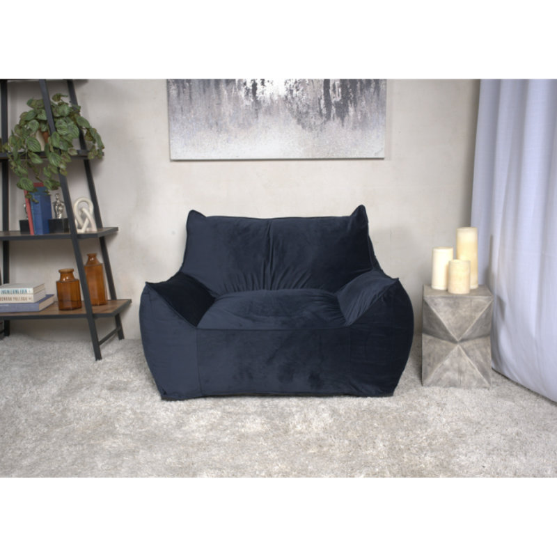 Fauteuil à billes en velours de coton avec accoudoirs Allea, Bleu très foncé