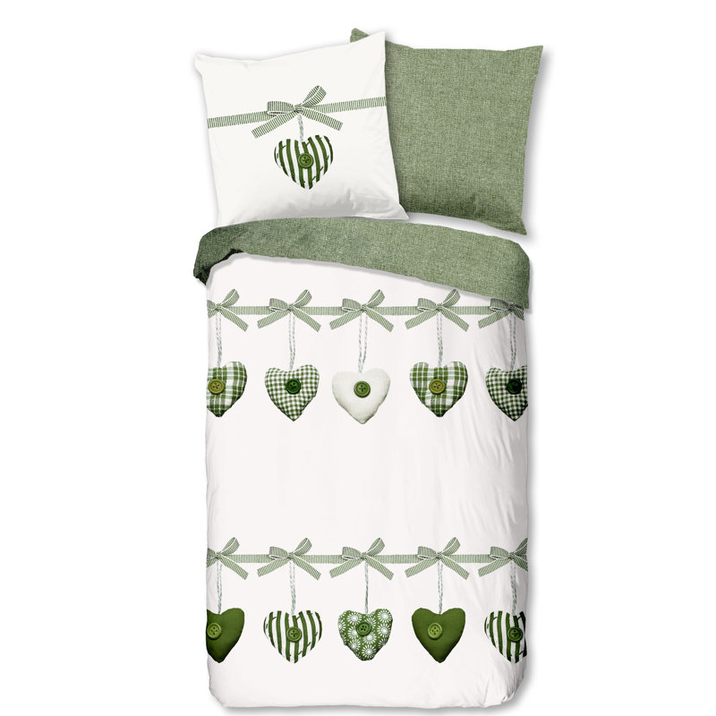 Geometric Shapes Duvet Cover Set with Pillowcases, Single - 1 Pillowcase (80 x 80 cm), White/Green
