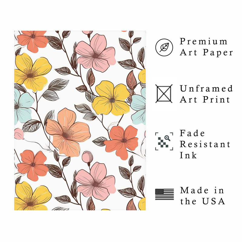 «Floral Boho Retro Flowers II», reproduction d'art non encadrée, H 14 po x l 11 po