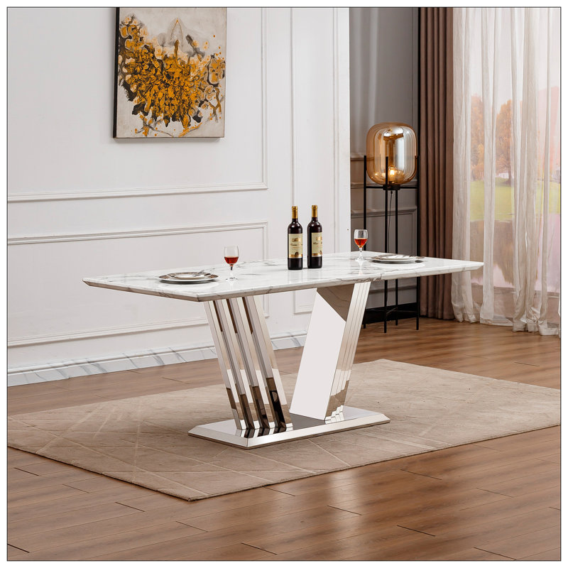 Dining Table For Kitchen, Silver, White