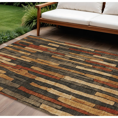 Tapis extérieur lavable rayé brun et brun café 10 pi x 14 pi
