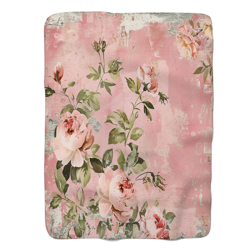 Shabby Elegance Pink Patterns - 1 pièce Sherpa Premium, Grand lit