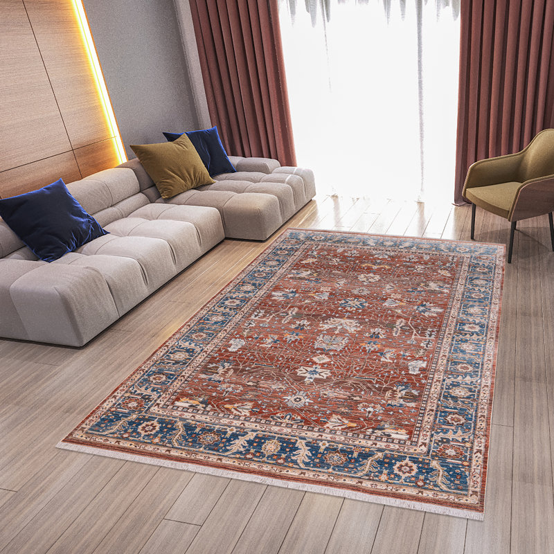 Tapis rouge / bleu Lorcan, Rectangulaire 9 pi 1 po x 12 pi 9 po