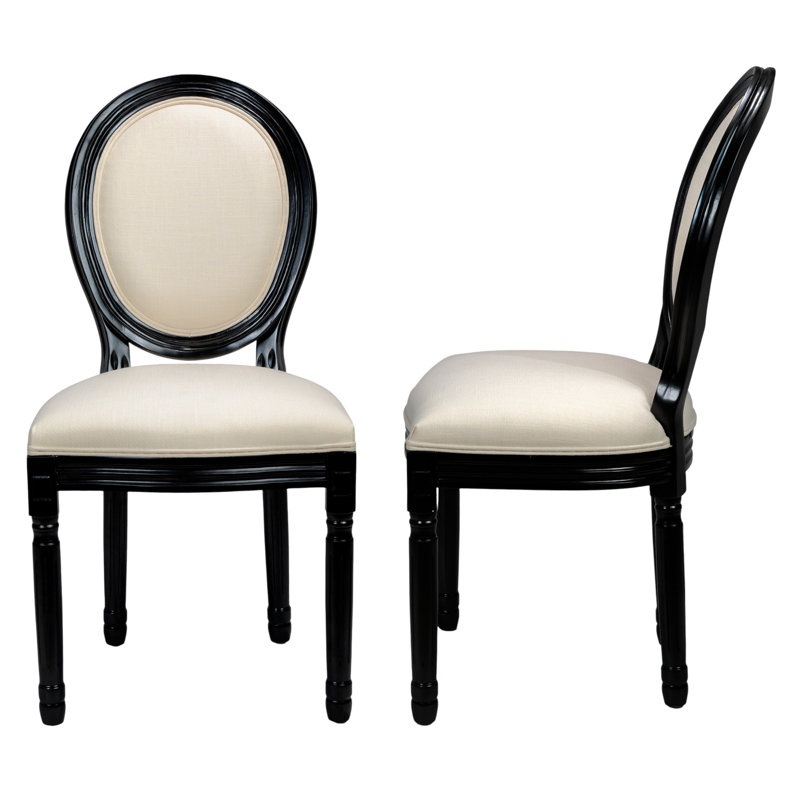 Amando 19.7" H Upholstered Side Chair King Louis Back Solid Wood Dining Chairs, Cream, Gloss Black, 2 Chairs