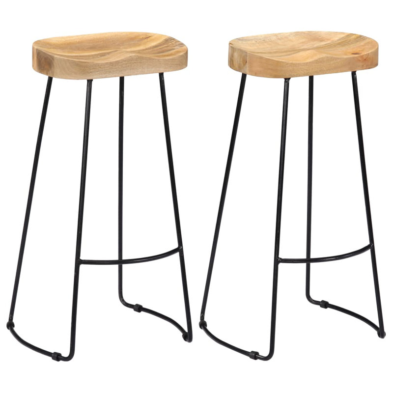 Fuchs Solid Wood Bar Stool with Solid Wood Frame, Black/Cream