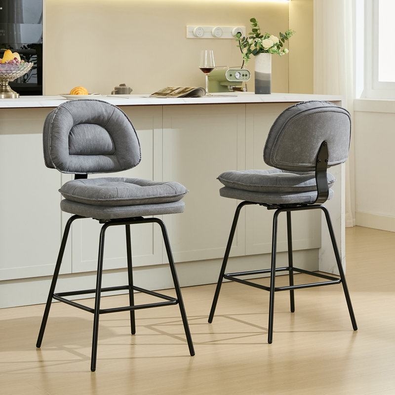 Tabouret de bar et de comptoir pivotant à dossier bas avec structure en métal (ensemble de 2), Gris