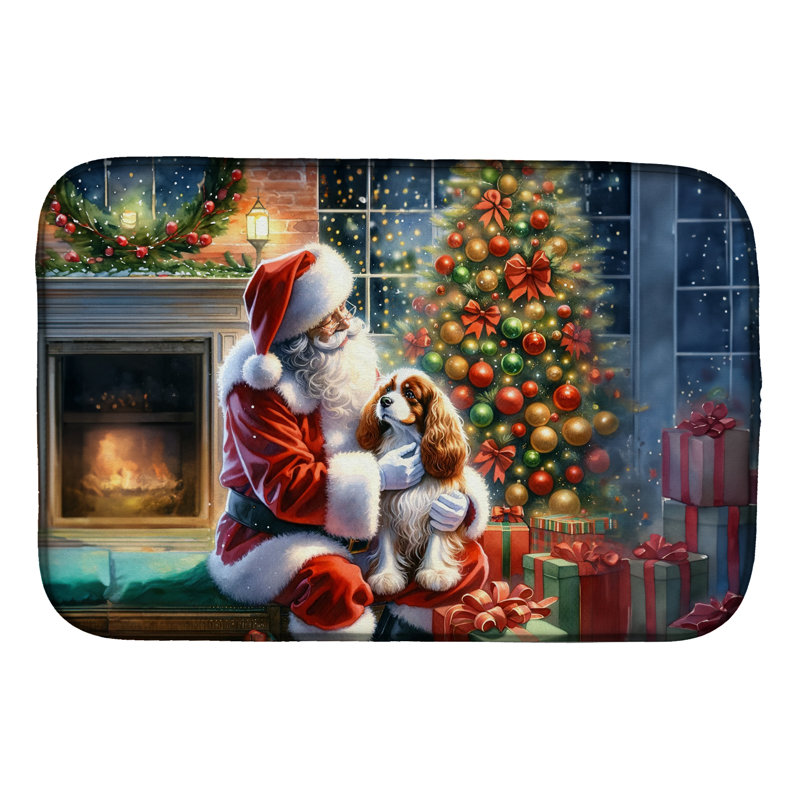 Cavalier Spaniel and Santa Claus Dish Drying Mat
