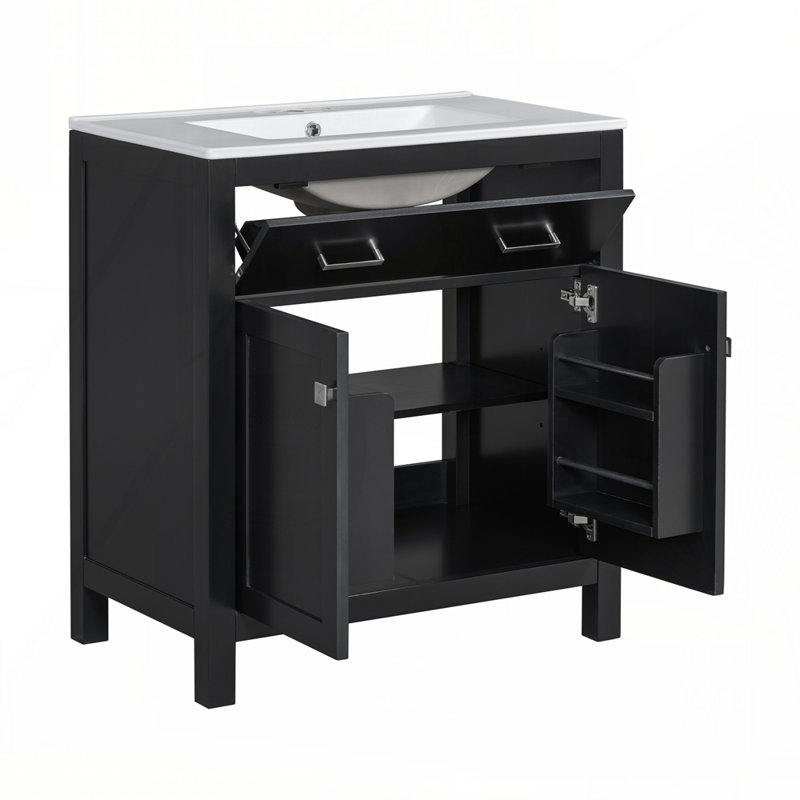 Meuble-lavabo 30 po avec lavabo en céramique, Noir
