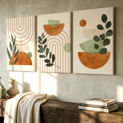 3 pièces d'art mural géométrique abstrait de grande taille dans des tons terreux, trois pièces d'art mural pour le salon, la chambre à coucher et le bureau, prêt à être accroché